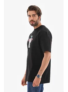 Erkek Baskılı T-shirt Kısa Kol Bisiklet Yaka Regular Fit Rahat Kalıp Tişört -  Siyah