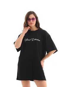 Kadın Baskılı T-shirt Kısa Kol Bisiklet Yaka Oversize Rahat Kalıp Günlük Tişört - Siyah