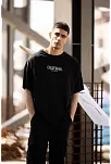 Erkek Baskılı T-shirt Kısa Kol Bisiklet Yaka Regular Fit Rahat Kalıp Günlük Tişört - Siyah