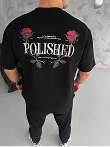 Erkek Kısa Kol Yazlık Tişört Bisiklet Yaka Baskılı Oversize T-shirt - Siyah