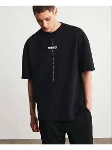 Erkek Kısa Kol Yazlık Tişört Bisiklet Yaka Baskılı Oversize T-shirt - Siyah