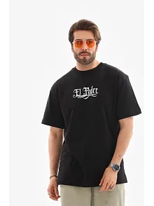 Erkek Kısa Kol Yazlık Tişört Bisiklet Yaka Baskılı Oversize T-shirt - Siyah