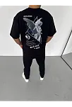Erkek Baskılı T-shirt Kısa Kol Bisiklet Yaka Regular Fit Rahat Kalıp Günlük Tişört - Siyah