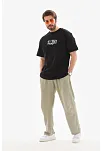 Erkek Kısa Kol Yazlık Tişört Bisiklet Yaka Baskılı Oversize T-shirt - Siyah