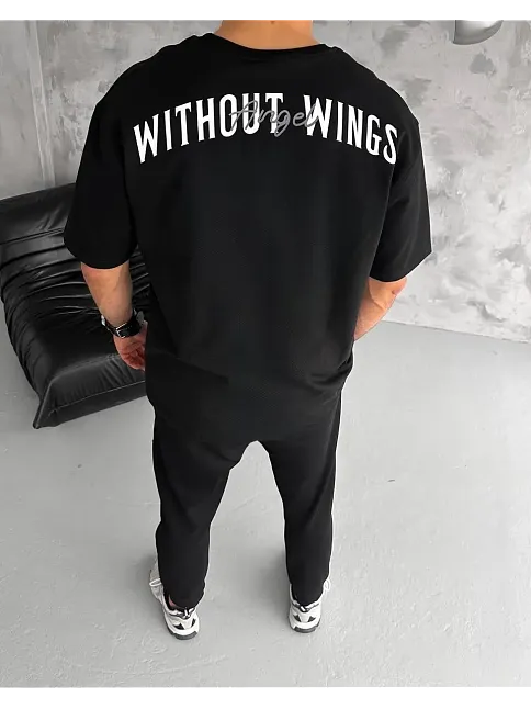 Erkek Kısa Kol Yazlık Tişört Bisiklet Yaka Baskılı Oversize T-shirt - Siyah
