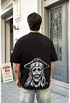 Erkek Kısa Kol Tişört Bisiklet Yaka Yıldırım Baskılı Oversize T-shirt - Siyah