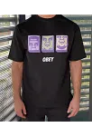 Erkek Bisiklet Yaka Baskılı Oversize Kısa Kol T-shirt - Siyah