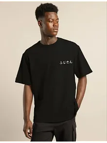 Erkek Kısa Kol Yazlık Tişört Bisiklet Yaka Baskılı Oversize T-shirt - Siyah