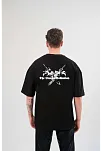 Erkek Kısa Kol Tişört Bisiklet Yaka Yonca Baskılı Oversize T-shirt - Siyah