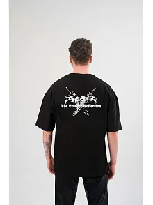 Erkek Kısa Kol Tişört Bisiklet Yaka Yonca Baskılı Oversize T-shirt - Siyah