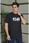 Erkek Kısa Kol Yazlık Tişört Bisiklet Yaka Baskılı Oversize T-shirt - Siyah