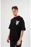 Erkek Kısa Kol Yazlık Tişört Bisiklet Yaka Baskılı Oversize T-shirt - Siyah