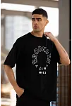 Erkek Baskılı T-shirt Kısa Kol Bisiklet Yaka Regular Fit Rahat Kalıp Günlük Tişört - Siyah