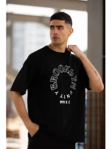 Erkek Baskılı T-shirt Kısa Kol Bisiklet Yaka Regular Fit Rahat Kalıp Günlük Tişört - Siyah