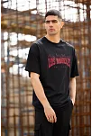 Erkek Kısa Kol Tişört Bisiklet Yaka Los Angeles  Baskılı T-shirt - Siyah