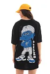Kadın Kısa Kol Yazlık Tişört Bisiklet Yaka Baskılı Oversize T-shirt - Siyah