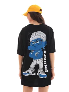 Kadın Kısa Kol Yazlık Tişört Bisiklet Yaka Baskılı Oversize T-shirt - Siyah