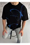 Erkek Kısa Kol Yazlık Tişört Bisiklet Yaka Baskılı Oversize T-shirt - Siyah