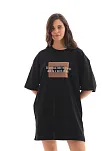 Kadın Baskılı T-shirt Kısa Kol Bisiklet Yaka Oversize Rahat Kalıp Tişört - Siyah