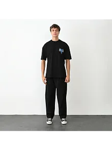 Erkek Baskılı T-shirt Kısa Kol Bisiklet Yaka Regular Fit Rahat Kalıp Günlük Tişört - Siyah