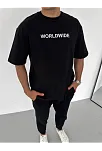 Erkek Baskılı T-shirt Kısa Kol Bisiklet Yaka Regular Fit Rahat Kalıp Günlük Tişört - Siyah
