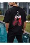 Erkek Kısa Kol Tişört Bisiklet Yaka Box Eldiven Baskılı T-shirt -  Siyah