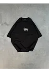 Erkek Kısa Kol Yazlık Tişört Bisiklet Yaka Baskılı Oversize T-shirt - Siyah