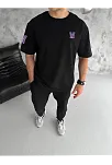 Erkek Kısa Kol Tişört Bisiklet Yaka W Wildone Baskılı T-shirt - Siyah