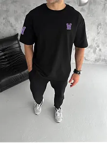 Erkek Kısa Kol Tişört Bisiklet Yaka W Wildone Baskılı T-shirt - Siyah