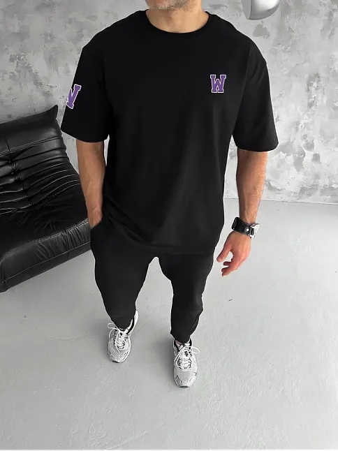 Erkek Kısa Kol Tişört Bisiklet Yaka W Wildone Baskılı T-shirt - Siyah