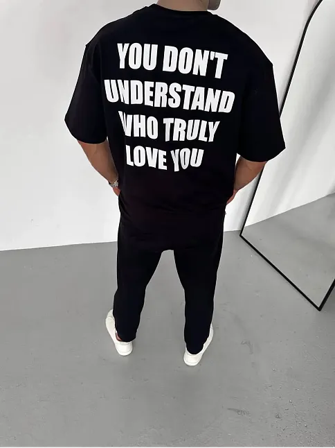 Erkek Baskılı T-shirt Kısa Kol Bisiklet Yaka Regular Fit Rahat Kalıp Günlük Tişört - Siyah
