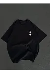 Kadın Baskılı T-shirt Kısa Kol Bisiklet Yaka Oversize Rahat Kalıp Günlük Tişört - Siyah