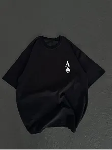 Kadın Baskılı T-shirt Kısa Kol Bisiklet Yaka Oversize Rahat Kalıp Günlük Tişört - Siyah