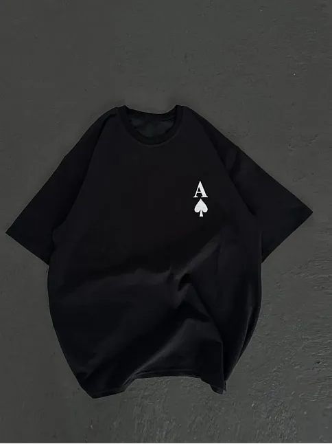 Kadın Baskılı T-shirt Kısa Kol Bisiklet Yaka Oversize Rahat Kalıp Günlük Tişört - Siyah
