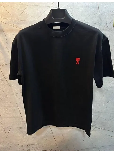 Erkek Kısa Kol Tişört Bisiklet Yaka Kalp Baskılı Oversize T-shirt - Siyah