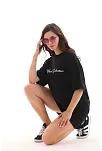Kadın Baskılı T-shirt Kısa Kol Bisiklet Yaka Oversize Rahat Kalıp Günlük Tişört - Siyah