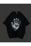 Kadın Baskılı T-shirt Kısa Kol Bisiklet Yaka Regular Fit Rahat Kalıp Günlük Tişört  - Siyah