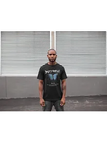 Erkek Kısa Kol Yazlık Tişört Bisiklet Yaka Baskılı Oversize T-shirt - Siyah