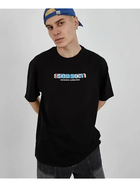 Erkek Kısa Kol Yazlık Tişört Bisiklet Yaka Baskılı Oversize T-shirt - Siyah