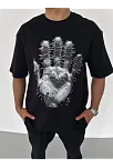 Erkek Baskılı T-shirt Kısa Kol Bisiklet Yaka Regular Fit Rahat Kalıp Günlük Tişört - Siyah