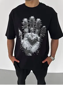 Erkek Baskılı T-shirt Kısa Kol Bisiklet Yaka Regular Fit Rahat Kalıp Günlük Tişört - Siyah