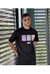 Erkek Bisiklet Yaka Baskılı Oversize Kısa Kol T-shirt - Siyah