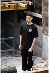 Erkek Kısa Kol Yazlık Tişört Bisiklet Yaka Baskılı Oversize T-shirt - Siyah