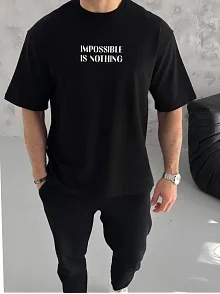 Erkek Tişört Bisiklet Yaka Baskılı Oversize Kısa Kol T-shirt - Siyah