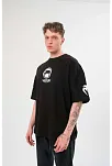 Erkek Kısa Kol Tişört Göğüs Ve Kol Bisiklet Yaka Baskılı T-shirt - Siyah