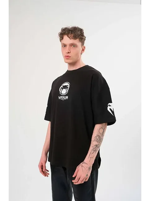 Erkek Kısa Kol Tişört Göğüs Ve Kol Bisiklet Yaka Baskılı T-shirt - Siyah