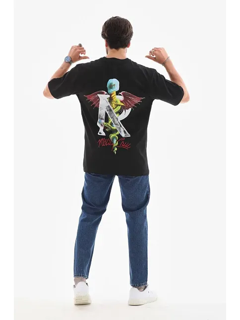 Erkek Baskılı T-shirt Kısa Kol Bisiklet Yaka Regular Fit Rahat Kalıp Tişört -  Siyah
