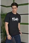 Erkek Kısa Kol Yazlık Tişört Bisiklet Yaka Baskılı Oversize T-shirt - Siyah