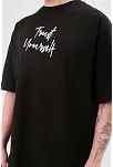 Erkek Kısa Kol Yazlık Tişört Bisiklet Yaka Baskılı Oversize T-shirt -  Siyah