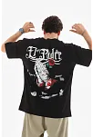 Erkek Kısa Kol Yazlık Tişört Bisiklet Yaka Baskılı Oversize T-shirt - Siyah